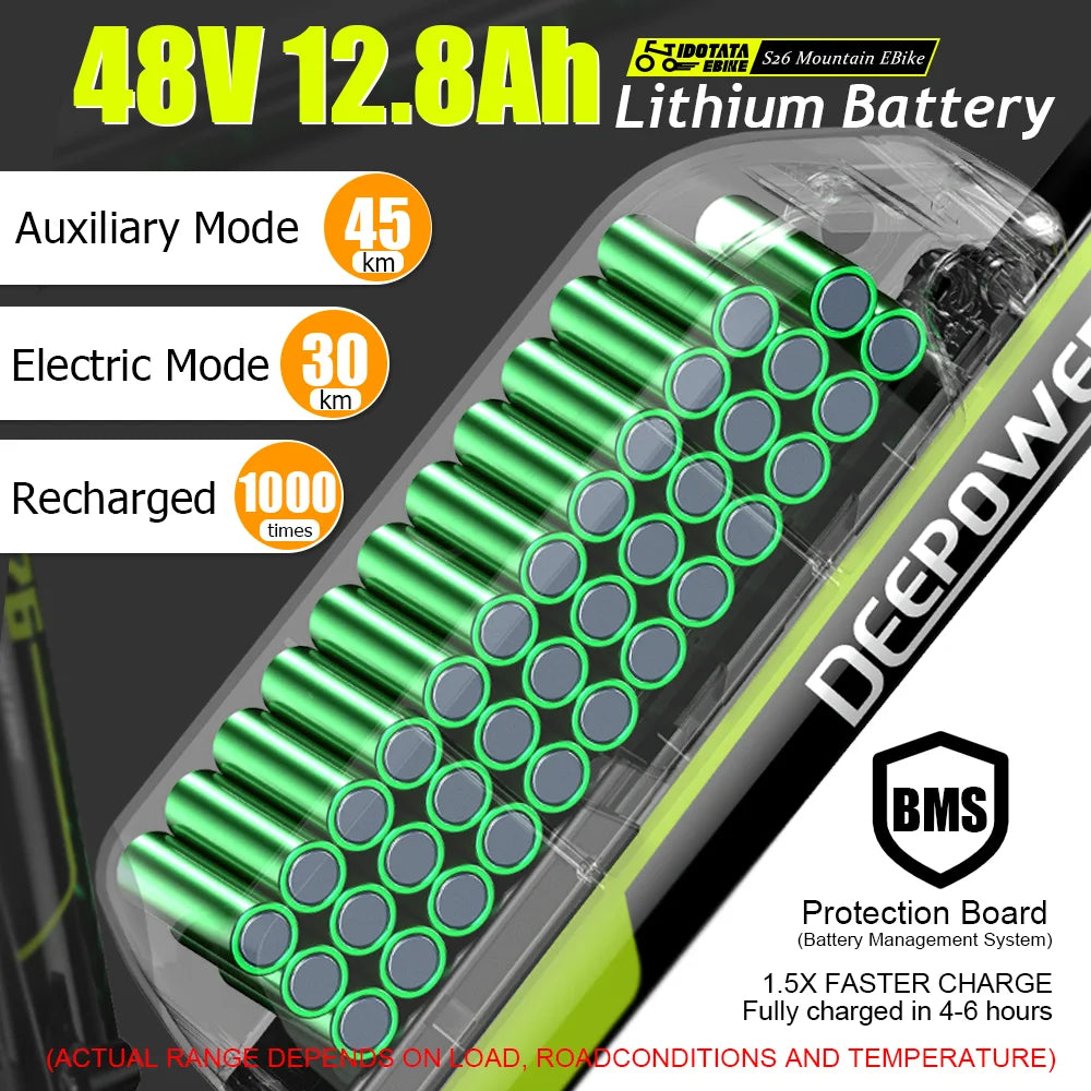 IDOTATA Electric Bicycle 48V 12.8AH Lithium Battery 500W Motor