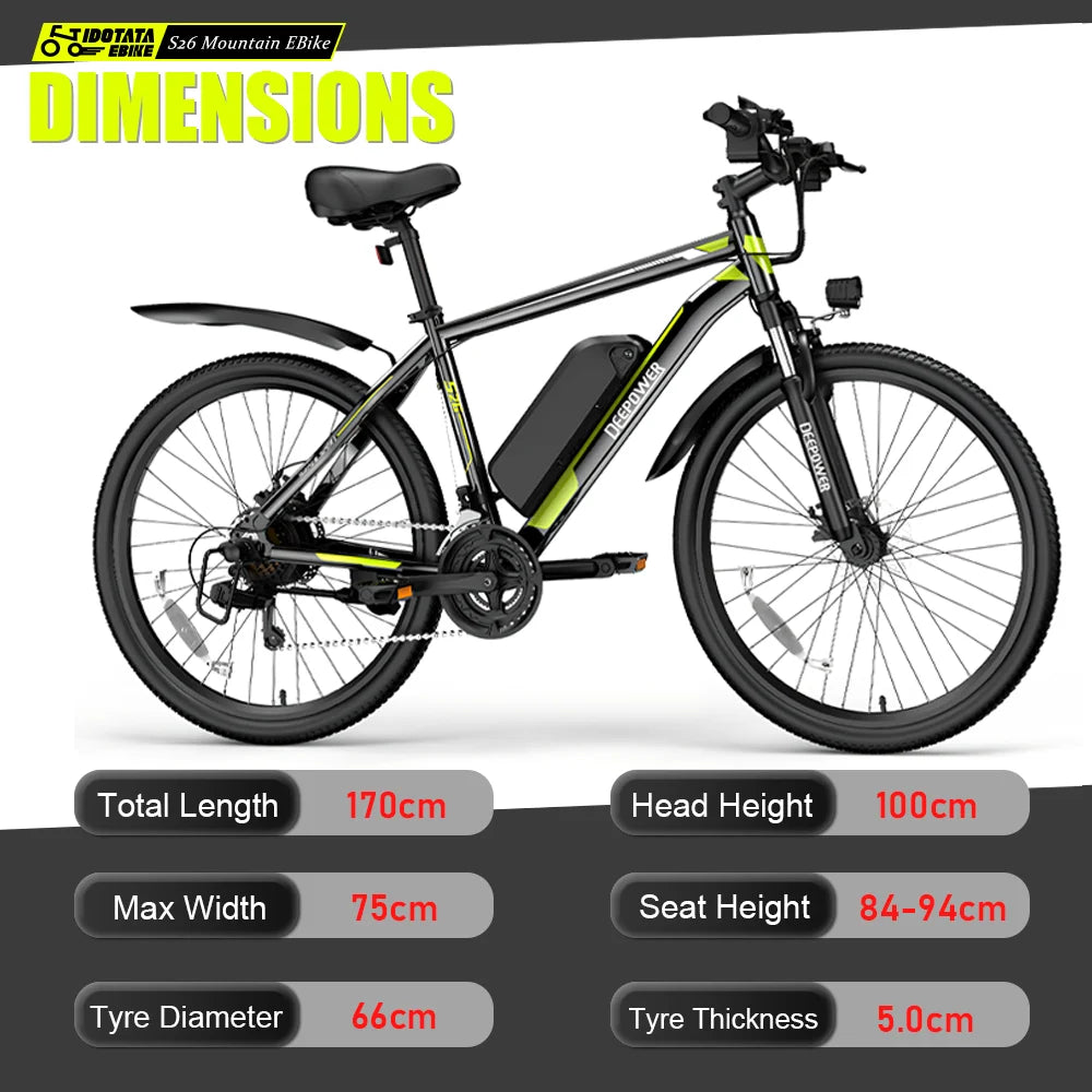 IDOTATA Electric Bicycle 48V 12.8AH Lithium Battery 500W Motor