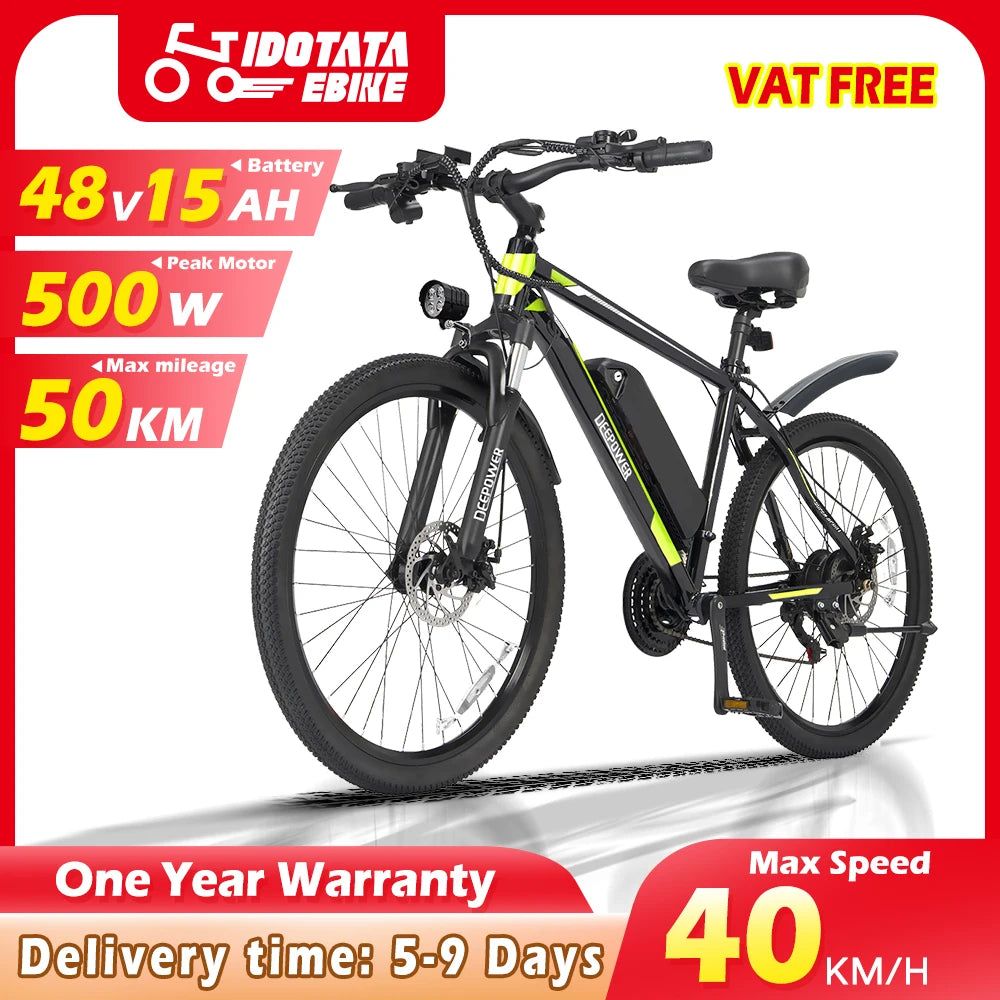 IDOTATA Electric Bicycle 48V 12.8AH Lithium Battery 500W Motor