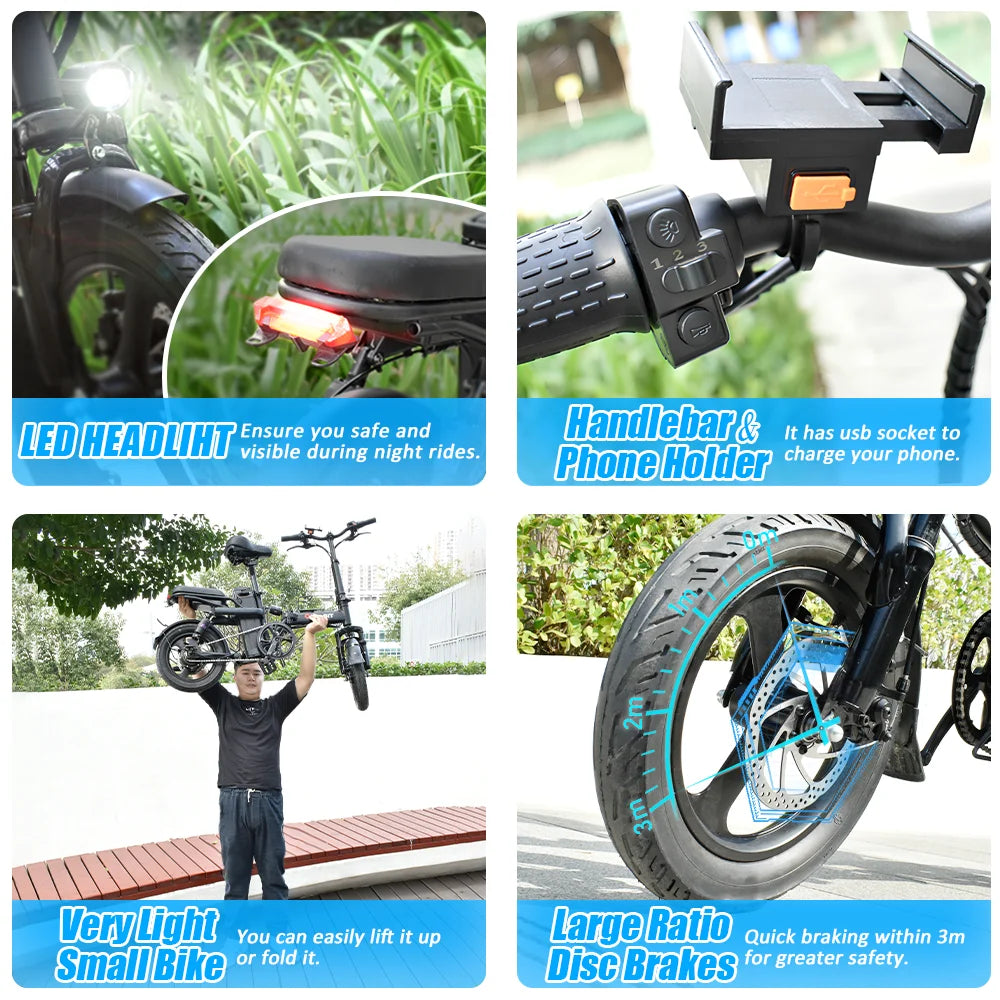 DEEPOWER Mini Foldable Ebike 400W 48V 30AH